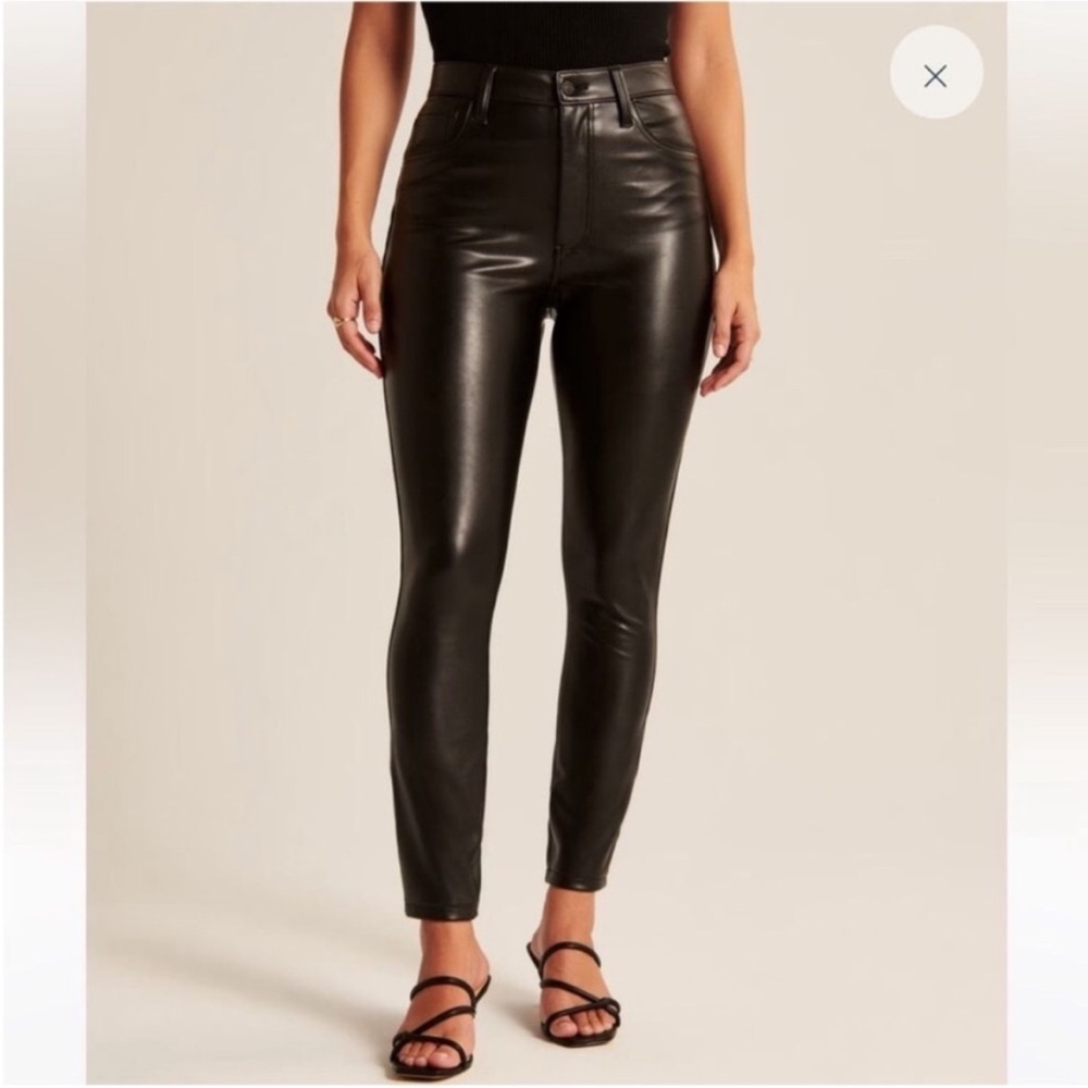 Black leather high rise skinny pants